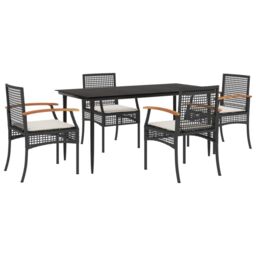 Berkfield Home 5 Piece Garden Dining Set with Cushions Black Poly Rattan - thumbnail 2