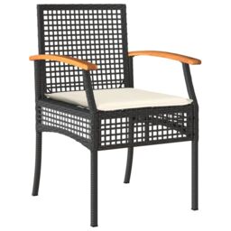 Berkfield Home 5 Piece Garden Dining Set with Cushions Black Poly Rattan - thumbnail 3