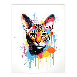 "Artery8 Wall Art Print Serval Cat Lover Gift Pet Portrait Orange Blue Pink Artwork Painting Poster - Size: W18"" x H24""" - thumbnail 1