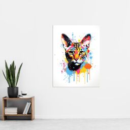 "Artery8 Wall Art Print Serval Cat Lover Gift Pet Portrait Orange Blue Pink Artwork Painting Poster - Size: W18"" x H24""" - thumbnail 4