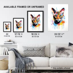 "Artery8 Wall Art Print Serval Cat Lover Gift Pet Portrait Orange Blue Pink Artwork Painting Poster - Size: W18"" x H24""" - thumbnail 3