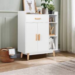 Costway Wooden Bookcase Shelf Display Storage Unit Organiser Cupboard Sideboard Cabinet in White - thumbnail 4