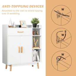 Costway Wooden Bookcase Shelf Display Storage Unit Organiser Cupboard Sideboard Cabinet in White - thumbnail 5