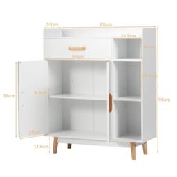 Costway Wooden Bookcase Shelf Display Storage Unit Organiser Cupboard Sideboard Cabinet in White - thumbnail 2