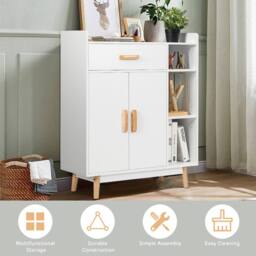 Costway Wooden Bookcase Shelf Display Storage Unit Organiser Cupboard Sideboard Cabinet in White - thumbnail 6