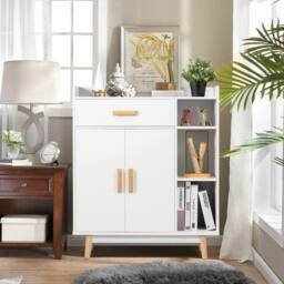 Costway Wooden Bookcase Shelf Display Storage Unit Organiser Cupboard Sideboard Cabinet in White - thumbnail 3