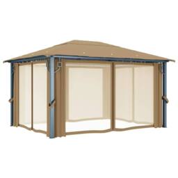 Berkfield Home Gazebo with Curtain 400x300 cm Taupe Aluminium in Beige - thumbnail 4