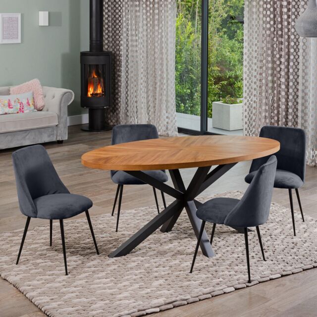 Artemis Home Dosenna Oval Dining Table Set with 4 Morandi Velvet Chairs in Grey - image 1