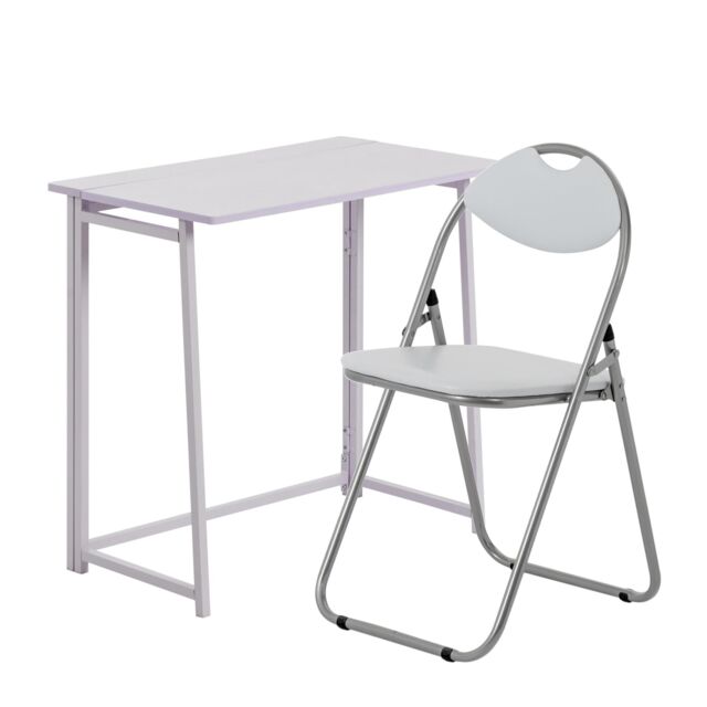 Harbour Housewares Folding Wooden Desk & Chair Set - Compact Computer Office Study Set in Lilac - image 1
