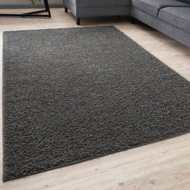 THE RUGS Dark Grey Plain Soft High Pile Shaggy Rugs & Runners Living Room - Size: 120 cm diameter - image 1