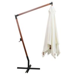 Berkfield Home Hanging Parasol 300x300 cm Wooden Pole White - thumbnail 3