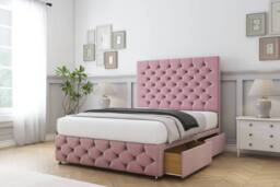 "Sloomy Watson Naples Divan Base 2 Drawers - 54"" Headboard & 12"" Footboard in Pink - Size: Small Double" - thumbnail 4