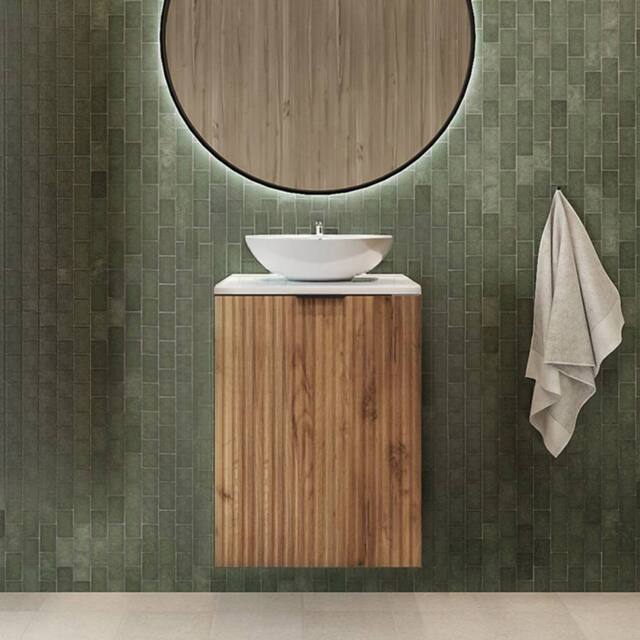 Heze Furniture Flow 1 Door Fluted Bathroom Vanity Cabinet with Worktop 40cm in Light Brown - image 1