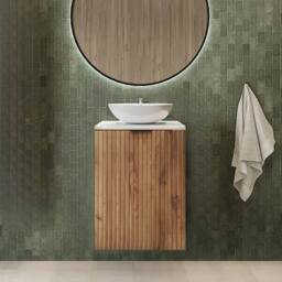Heze Furniture Flow 1 Door Fluted Bathroom Vanity Cabinet with Worktop 40cm in Light Brown - thumbnail 1