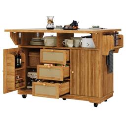 BTM Folding Kitchen Trolley Rattan Drawers Rolling Cart Dark Brown in Light Brown - thumbnail 9