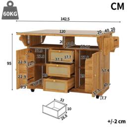 BTM Folding Kitchen Trolley Rattan Drawers Rolling Cart Dark Brown in Light Brown - thumbnail 7