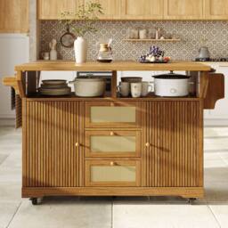 BTM Folding Kitchen Trolley Rattan Drawers Rolling Cart Dark Brown in Light Brown - thumbnail 4
