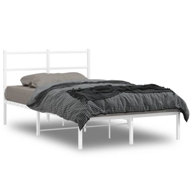 Berkfield Home Metal Bed Frame without Mattress with Headboard White 120x190cm - Size: 120x190 cm - image 1