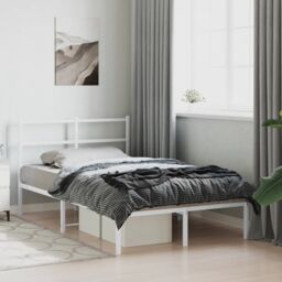 Berkfield Home Metal Bed Frame without Mattress with Headboard White 120x190cm - Size: 120x190 cm - thumbnail 3