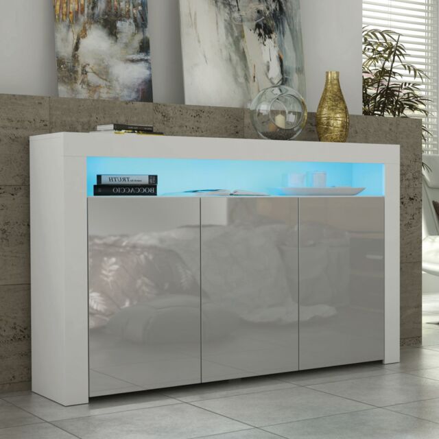 Mex Furniture LTD Sideboard with LED Lighting & Gloss Doors / 155cm in Light Grey - image 1