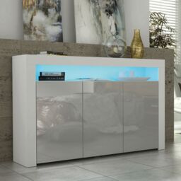 Mex Furniture LTD Sideboard with LED Lighting & Gloss Doors / 155cm in Light Grey - thumbnail 1