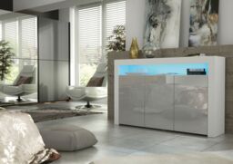 Mex Furniture LTD Sideboard with LED Lighting & Gloss Doors / 155cm in Light Grey - thumbnail 3