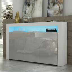 Mex Furniture LTD Sideboard with LED Lighting & Gloss Doors / 155cm in Light Grey - thumbnail 4