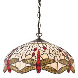 Loops Tiffany Glass Hanging Ceiling Pendant Light Bronze Chain Dragonfly Shade i00106 in Clear - thumbnail 4