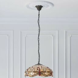 Loops Tiffany Glass Hanging Ceiling Pendant Light Bronze Chain Dragonfly Shade i00106 in Clear - thumbnail 3