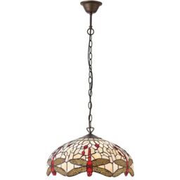 Loops Tiffany Glass Hanging Ceiling Pendant Light Bronze Chain Dragonfly Shade i00106 in Clear