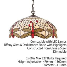 Loops Tiffany Glass Hanging Ceiling Pendant Light Bronze Chain Dragonfly Shade i00106 in Clear - thumbnail 2
