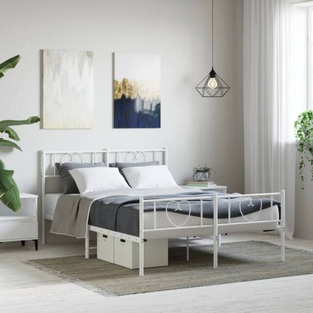 Berkfield Home Metal Bed Frame with Headboard & Footboard White 140x190 cm - image 1