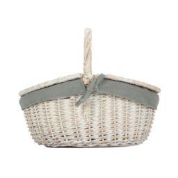 Red Hamper Wicker White Wash Finish Oval lined Picnic Basket in Grey - thumbnail 3