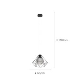 Eglo Vernham Smoke Metal & Glass 1 Light Ceiling Pendant in Black - thumbnail 4