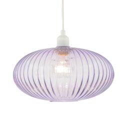 Happy Homewares Modern Designer Line Ribbed Glass Oval Pendant Lamp Shade in Lilac - Size: 12 inches - thumbnail 2