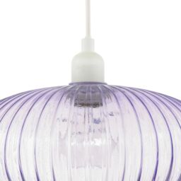 Happy Homewares Modern Designer Line Ribbed Glass Oval Pendant Lamp Shade in Lilac - Size: 12 inches - thumbnail 5