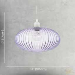 Happy Homewares Modern Designer Line Ribbed Glass Oval Pendant Lamp Shade in Lilac - Size: 12 inches - thumbnail 7