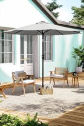 H&O Direct Large Outdoor Solar Powered LED Patio Umbrella for Garden in Light Grey - thumbnail 2