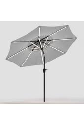 H&O Direct Large Outdoor Solar Powered LED Patio Umbrella for Garden in Light Grey - thumbnail 3