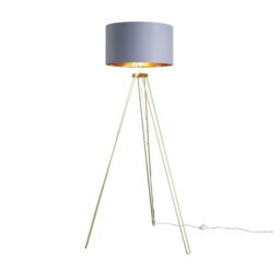 ValueLights Modern Gold Hairpin Design Tripod Floor Lamp With Grey Gold Drum Shade - thumbnail 1