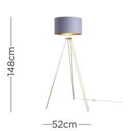 ValueLights Modern Gold Hairpin Design Tripod Floor Lamp With Grey Gold Drum Shade - thumbnail 4
