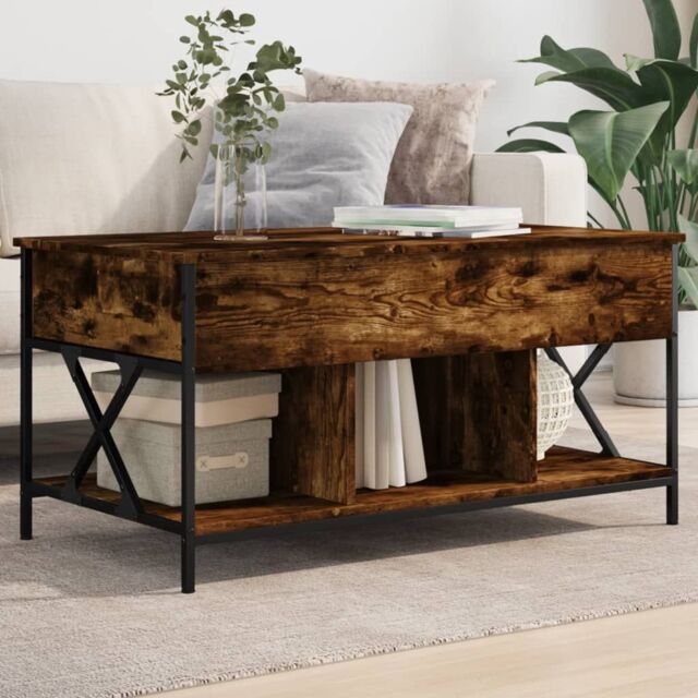 Berkfield Home Coffee Table Smoked Oak 100x55x50 cm Engineered Wood & Metal in Brown - Size: 100 x 55 x 50 cm - image 1