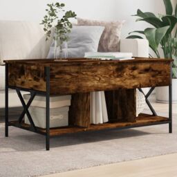 Berkfield Home Coffee Table Smoked Oak 100x55x50 cm Engineered Wood & Metal in Brown - Size: 100 x 55 x 50 cm - thumbnail 1
