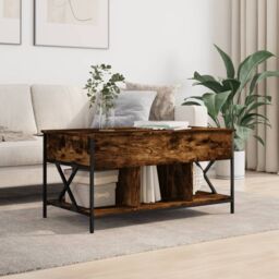 Berkfield Home Coffee Table Smoked Oak 100x55x50 cm Engineered Wood & Metal in Brown - Size: 100 x 55 x 50 cm - thumbnail 3