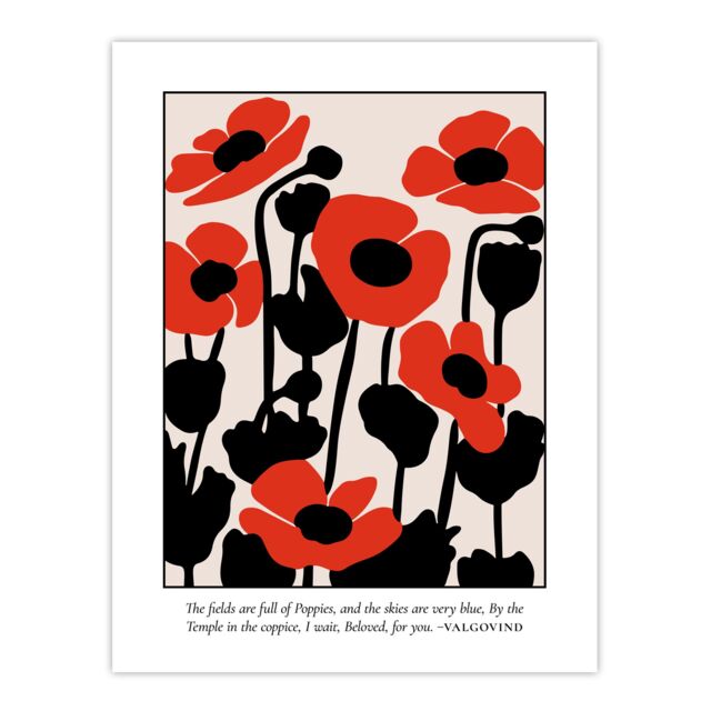 "Artery8 Poppies Early Pearly Morning Graphic Design Wall Art Print in Red - Size: W24"" x H32""" - image 1
