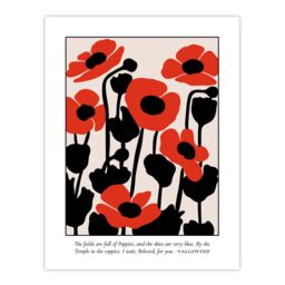 "Artery8 Poppies Early Pearly Morning Graphic Design Wall Art Print in Red - Size: W24"" x H32""" - thumbnail 1