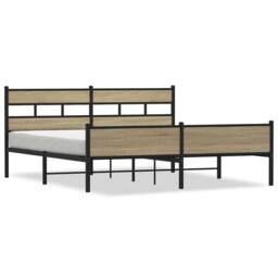 Berkfield Home Metal Bed Frame without Mattress Sonoma Oak 180x200 cm Super King in Light Oak - thumbnail 1