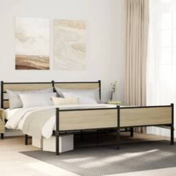 Berkfield Home Metal Bed Frame without Mattress Sonoma Oak 180x200 cm Super King in Light Oak - thumbnail 2