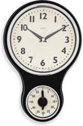Acctim Kitchen Time Wall Clock Timer Quartz Retro Style Domed Glass Lens 20cm in Black - thumbnail 1