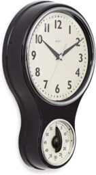 Acctim Kitchen Time Wall Clock Timer Quartz Retro Style Domed Glass Lens 20cm in Black - thumbnail 2